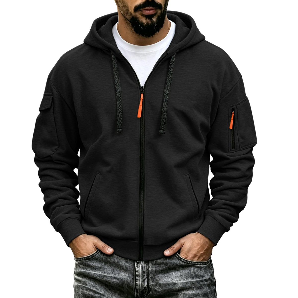 Mens Tactical Hoodie Zip Up Oversized Fashion Sweatshirt