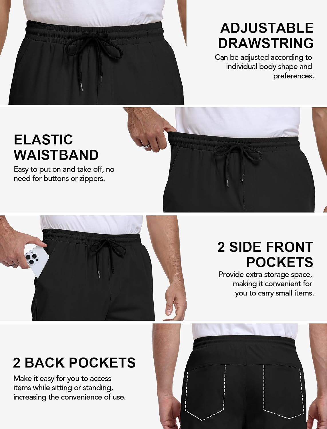 Mens Casual Pants Drawstring Elastic Waist Chino Pants with Pockets
