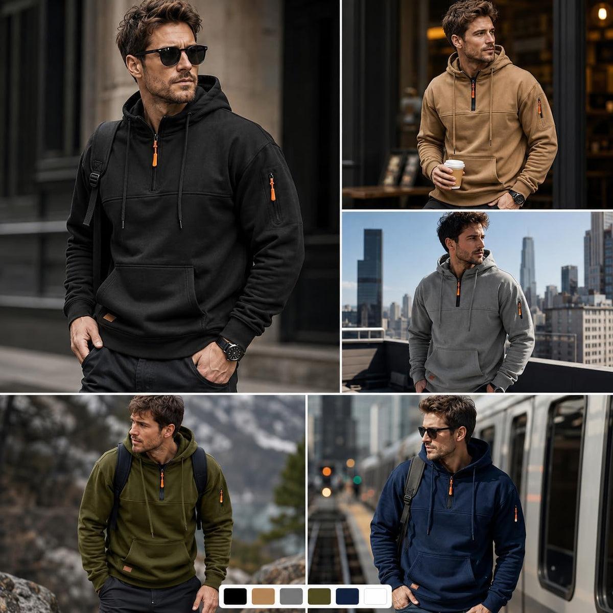 Cargo Hoodies for Men Quarter Zip Up Cargo Tactical Pullover Hoodies