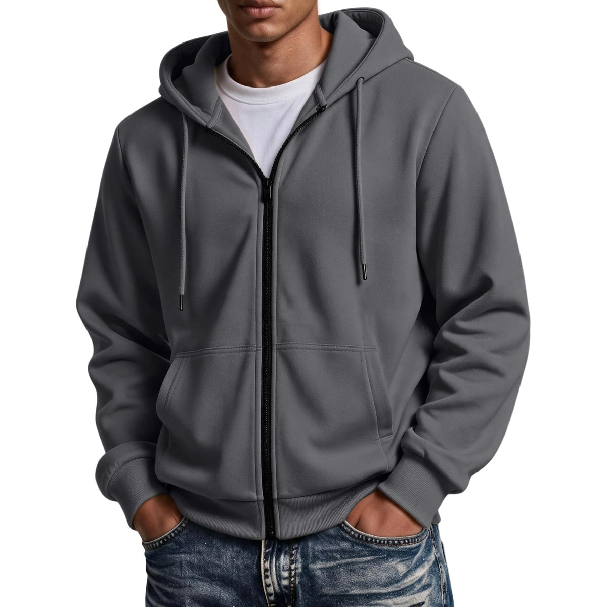 Mens Zip Up Hoodie Full Zip Oversized Fleece Lined Sweatshirt Fall Hoodies