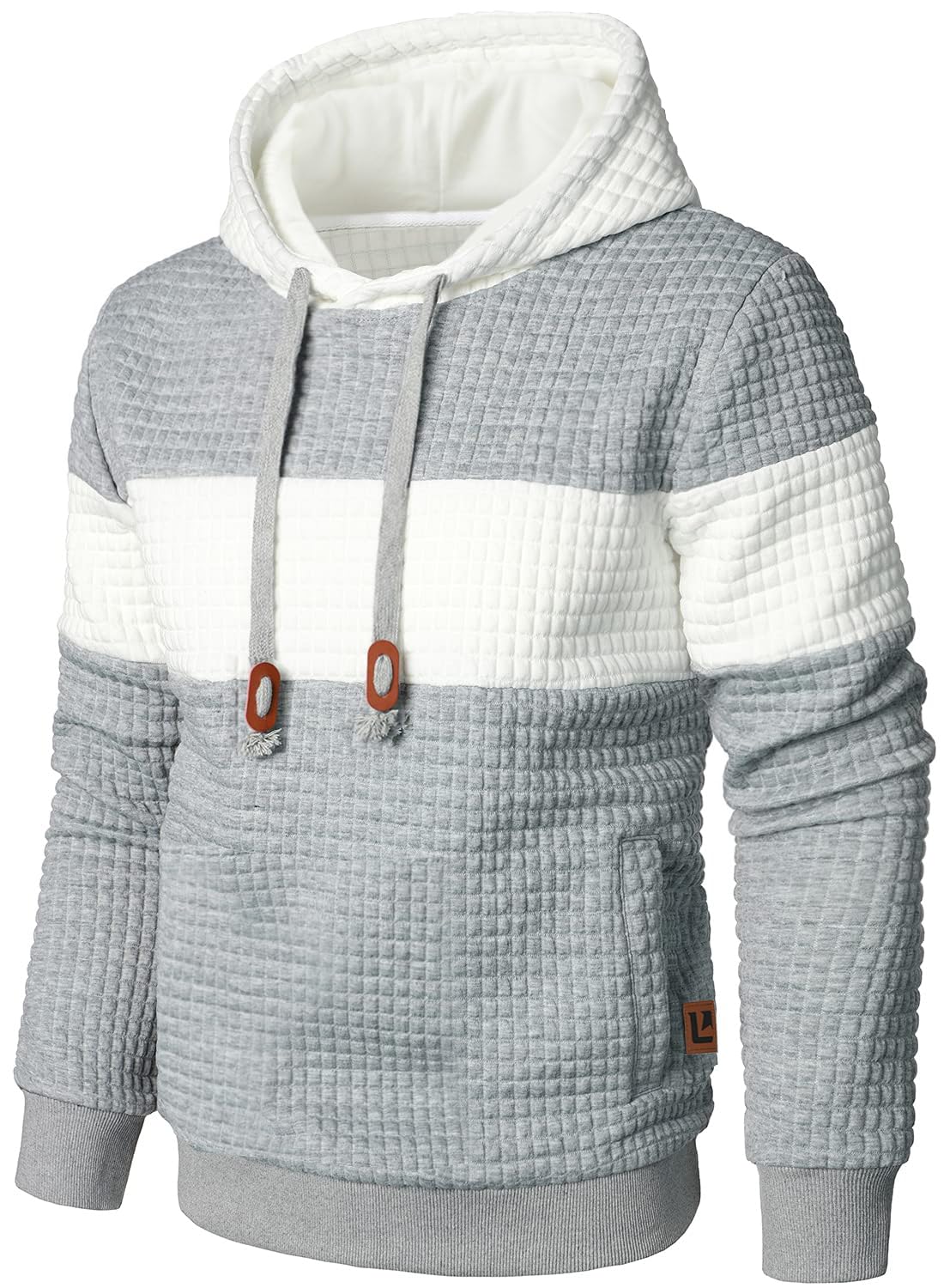 Qichic Men’s Sweatshirts Long Sleeve Pullover Patchwork Plaid Jacquard Hoodie Casual Drawstring Hoody Top