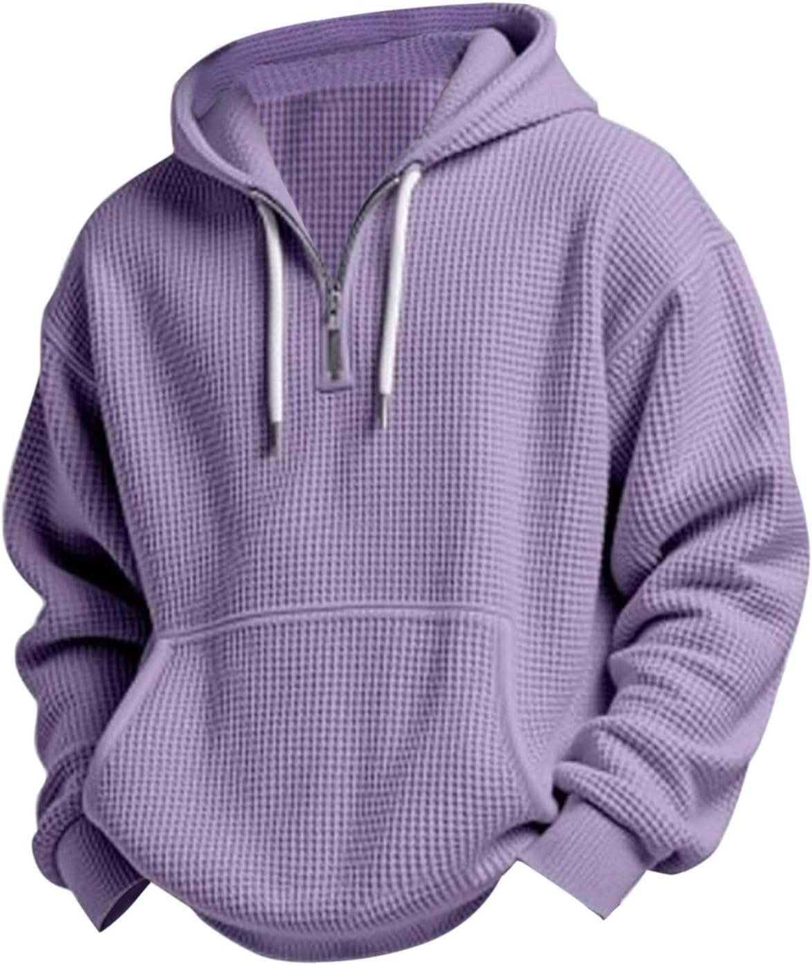Mens Hoodies Pullover Quarter Zip Casaul Long Sleeve Drawstring Waffle Knit Hooded Sweatshirt with Pocket