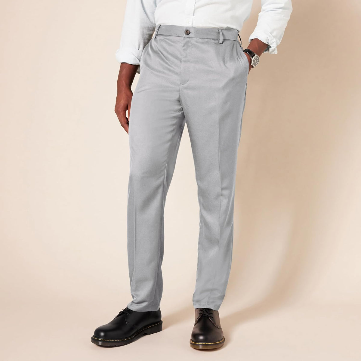 Amazon Essentials Men's Slim-Fit Flat-Front Dress Pants, Straight Leg, Polyester, Stone