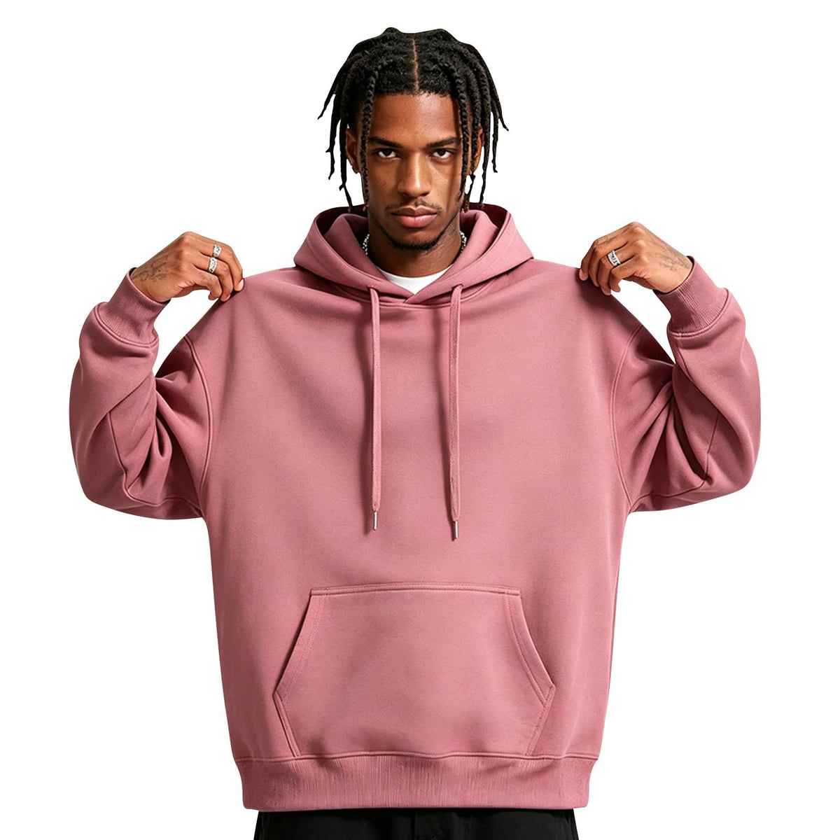 Fleece Hoodie Men Oversized Fall Sweatshirt Winter Cozy Tall Hooded Collar Drawstring Pullover With Pockets