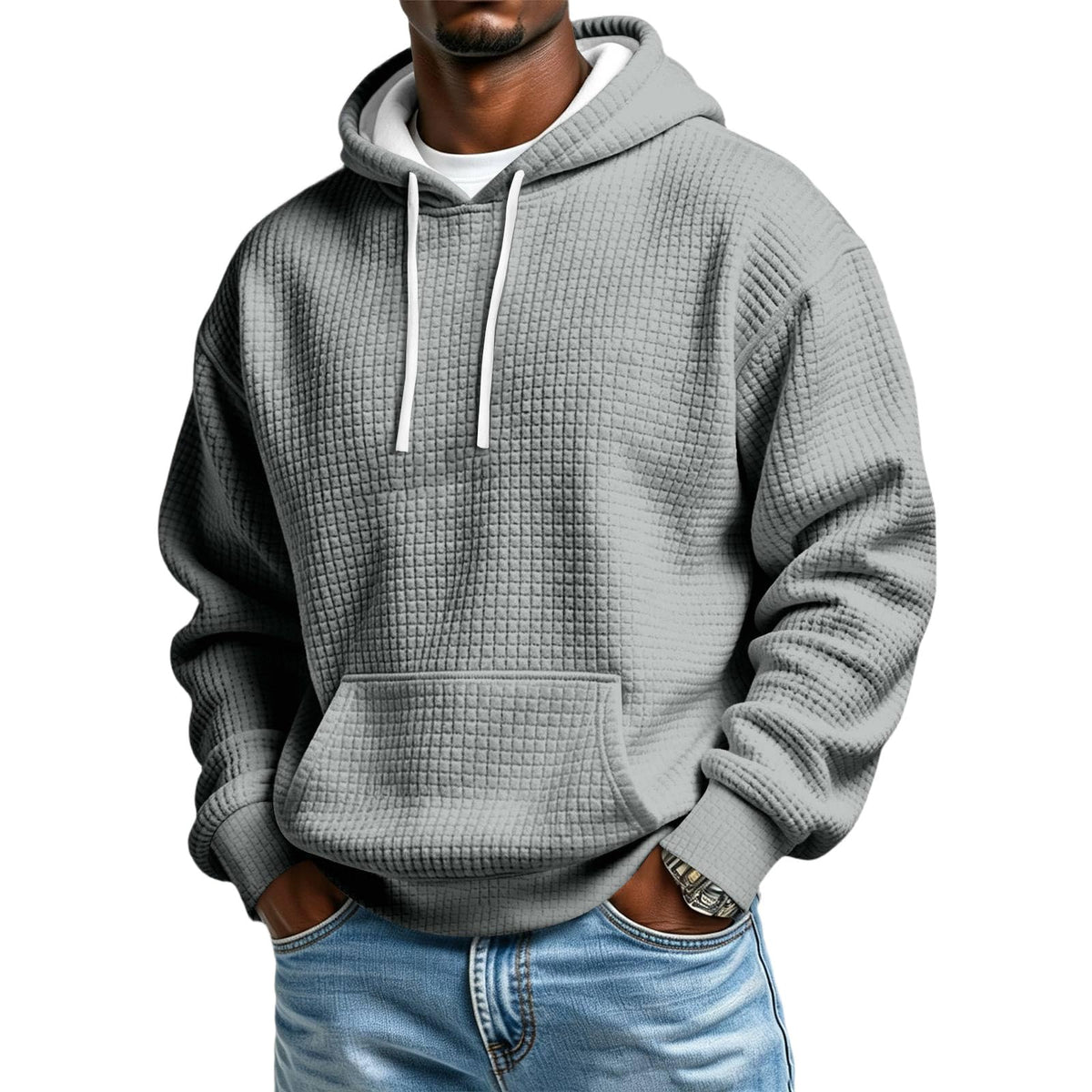 Men's Hoodie Pullover Fleece Waffle Sweatshirts Casual Plus Size Hoodie