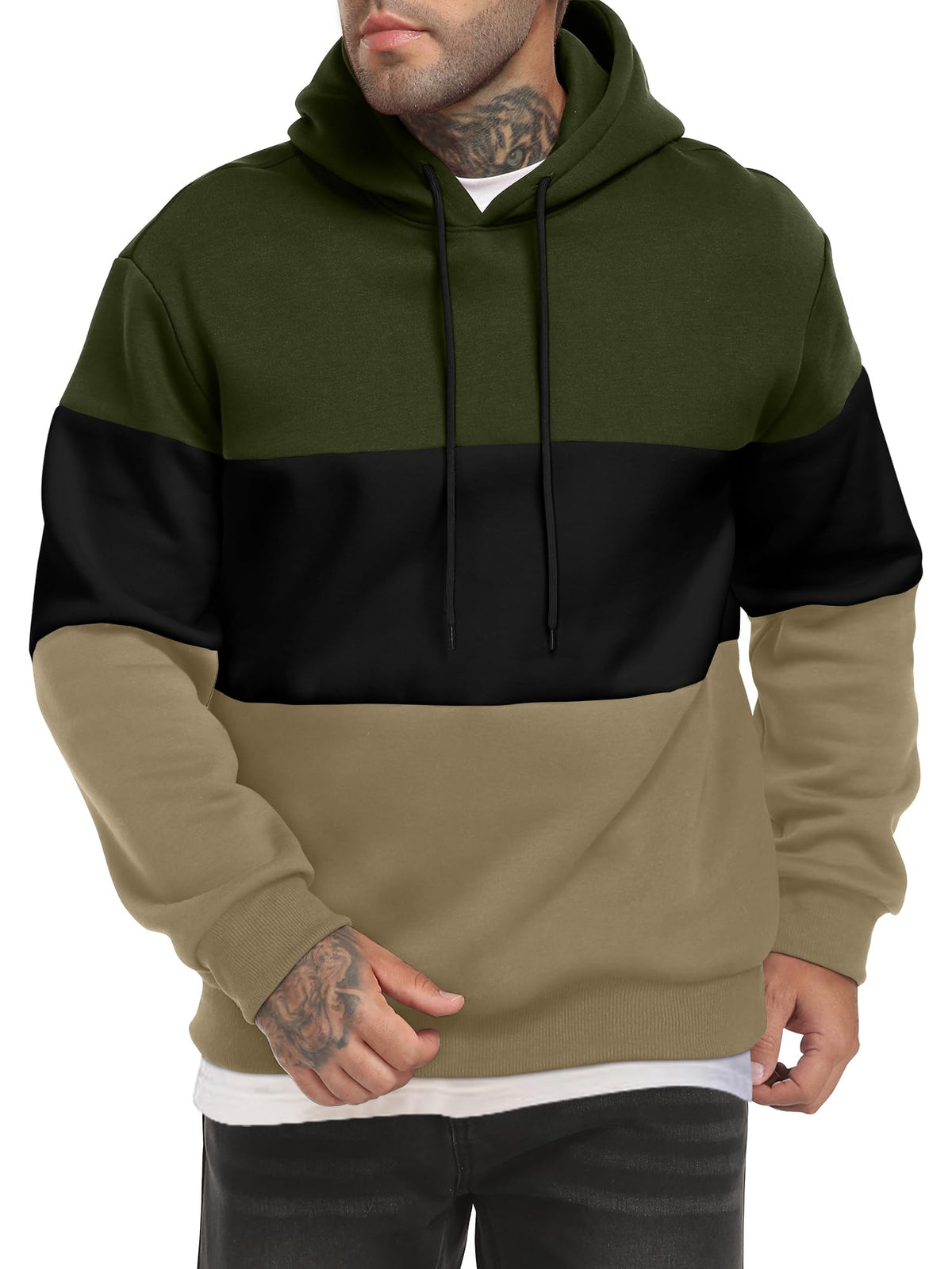 Men's Color Block Hoodies Long Sleeve Hooded Sweatshirt Pullover