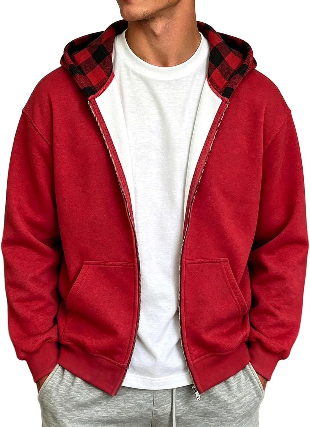 Full Zip Hoodies For Men Y2k Plaid Hoodie Reversible Oversized Graphic Sweatshirt Streetwear Jacket Hip Hop Outfits
