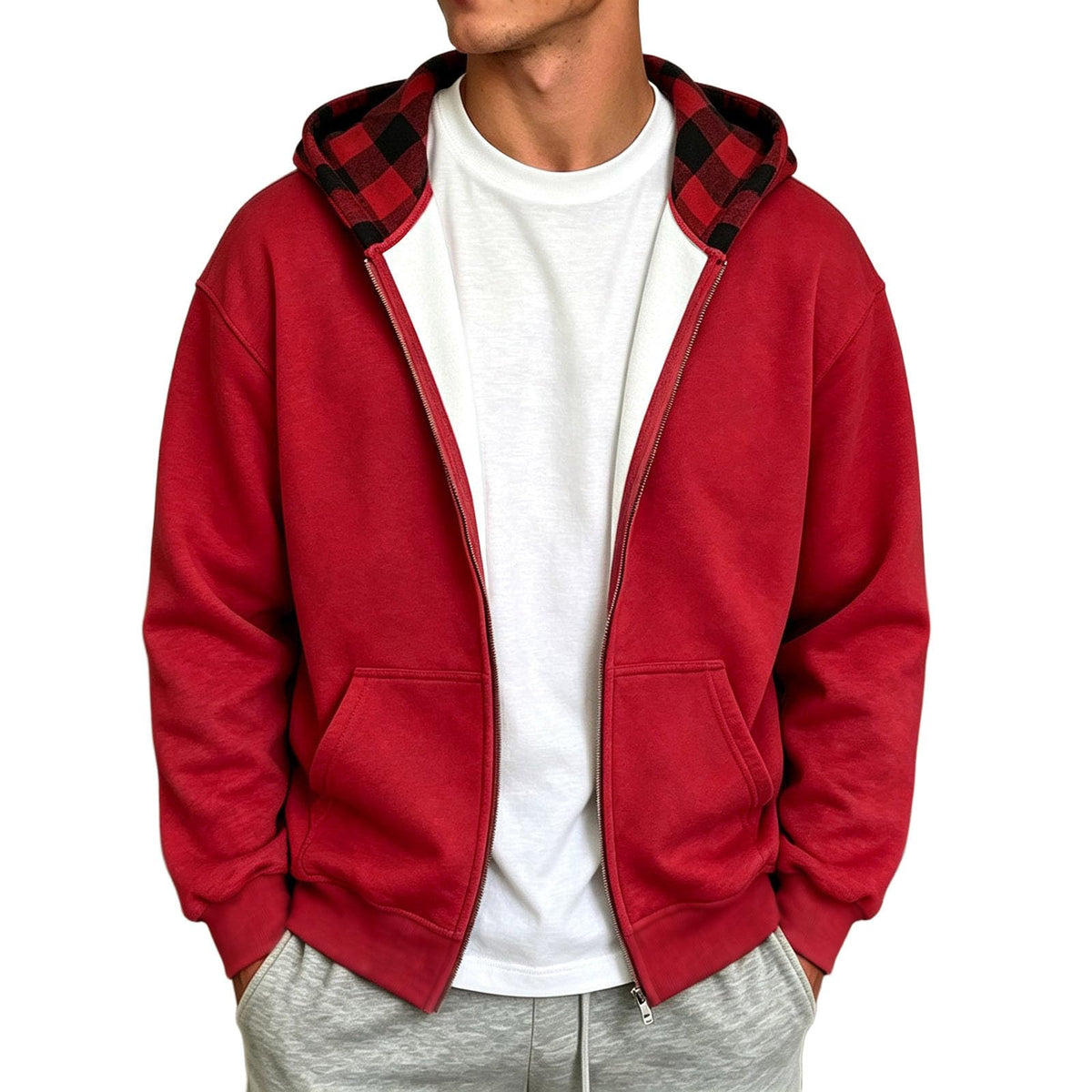 Full Zip Hoodies For Men Y2k Plaid Hoodie Reversible Oversized Graphic Sweatshirt Streetwear Jacket Hip Hop Outfits