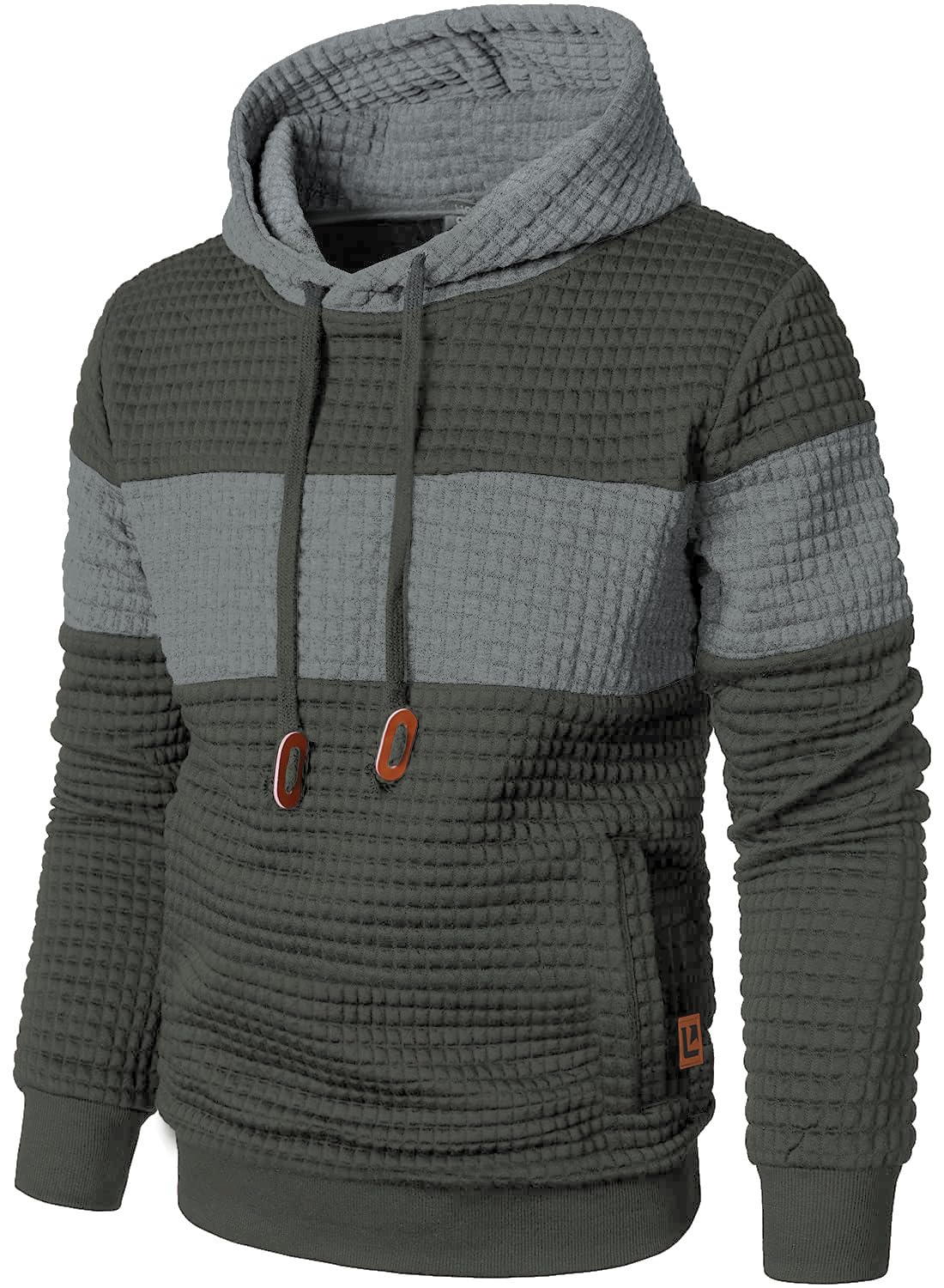 Qichic Men’s Sweatshirts Long Sleeve Pullover Patchwork Plaid Jacquard Hoodie Casual Drawstring Hoody Top
