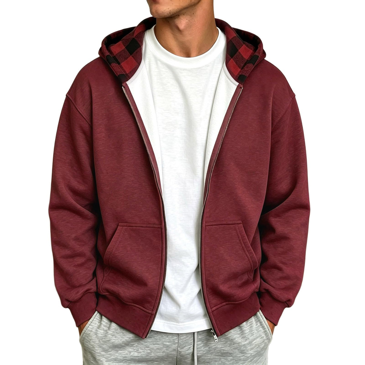 Full Zip Hoodies For Men Y2k Plaid Hoodie Reversible Oversized Graphic Sweatshirt Streetwear Jacket Hip Hop Outfits