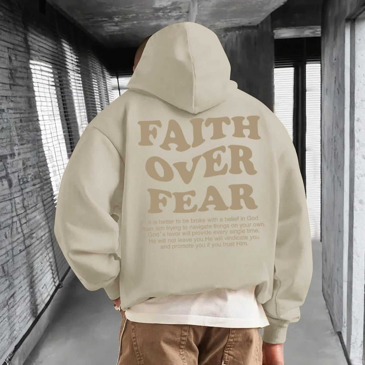 Faith Over Fear Hoodie Men Christian Jesus Sweatshirts Bible Verse Graphic Hoodies Inspirational Streetwear Pullover