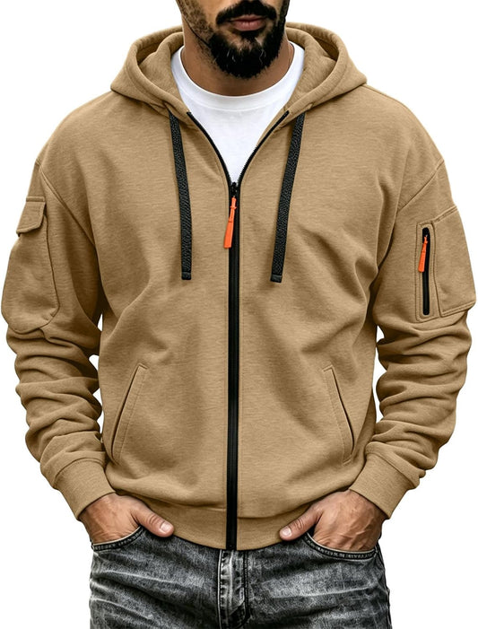 Mens Tactical Hoodie Zip Up Oversized Fashion Sweatshirt