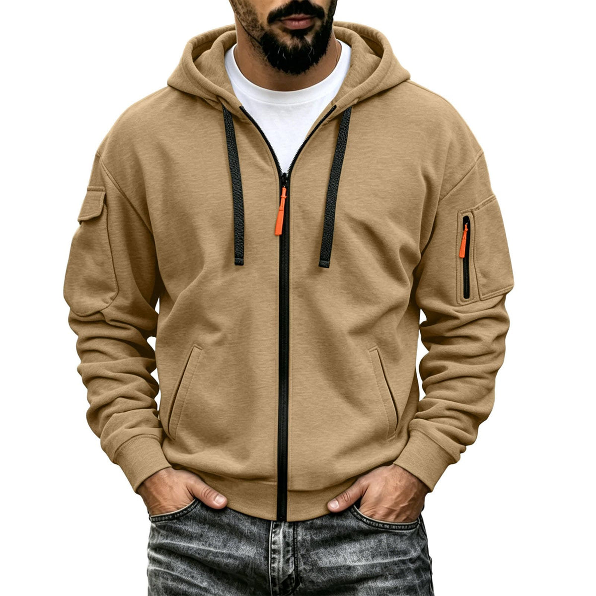 Mens Tactical Hoodie Zip Up Oversized Fashion Sweatshirt