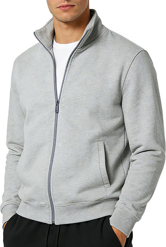 Mens Zip Up Sweatshirt No Hood Mock Neck Sweatshirts Men's Fleece Jackets Full Zip Lightweight Jacket Seam Pocket