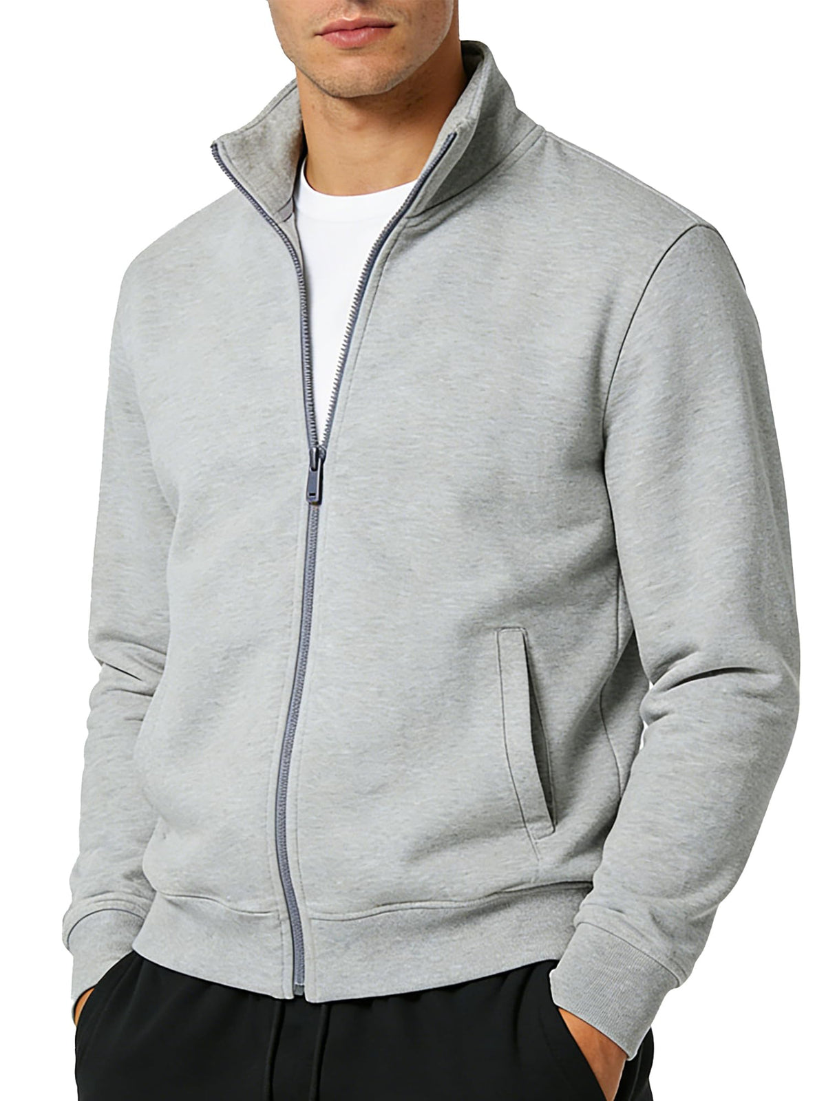 Mens Zip Up Sweatshirt No Hood Mock Neck Sweatshirts Men's Fleece Jackets Full Zip Lightweight Jacket Seam Pocket