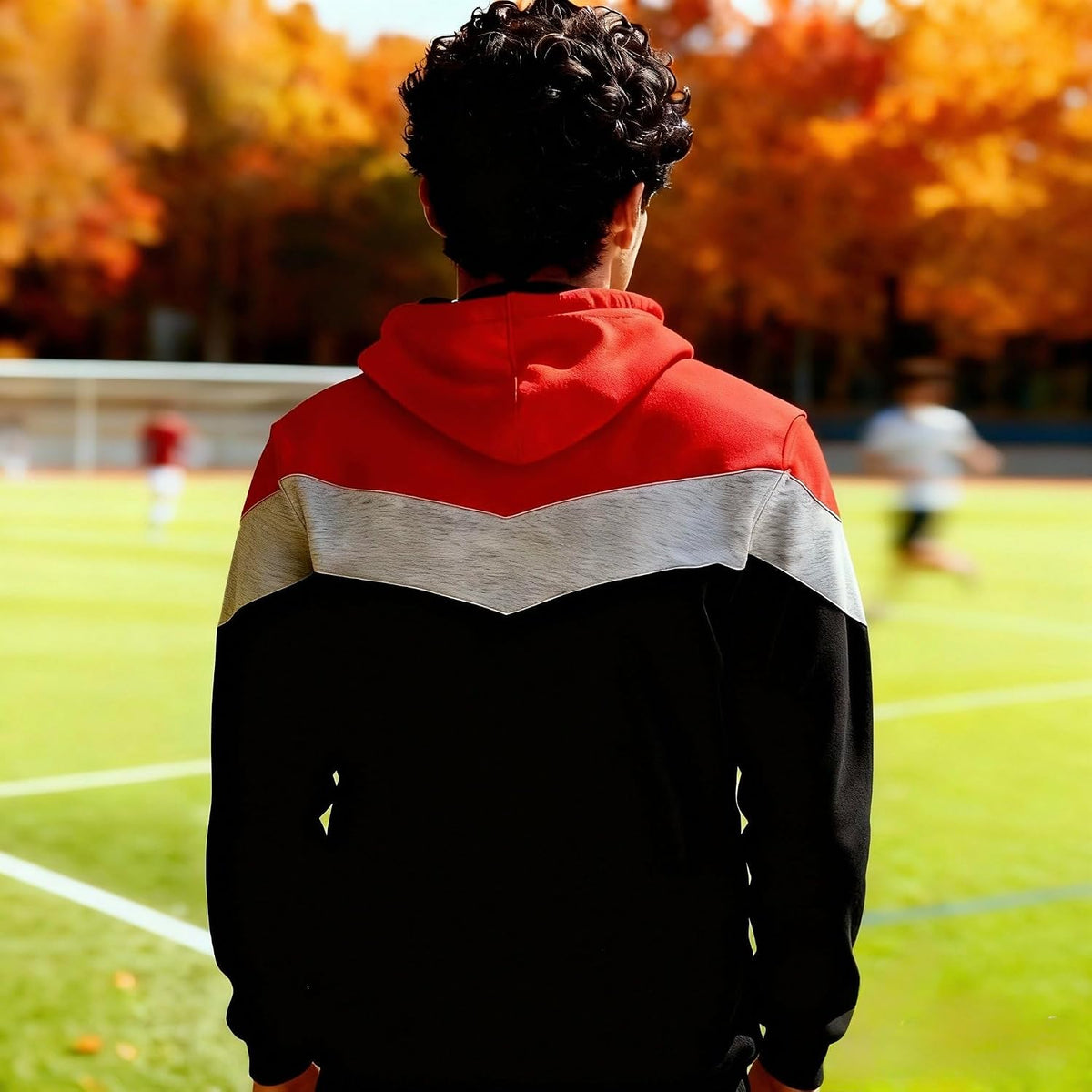 Men's Fashion Novelty Color Block Hoodies Long Sleeve Fleece Hooded Pullover Sweatshirts with Pockets