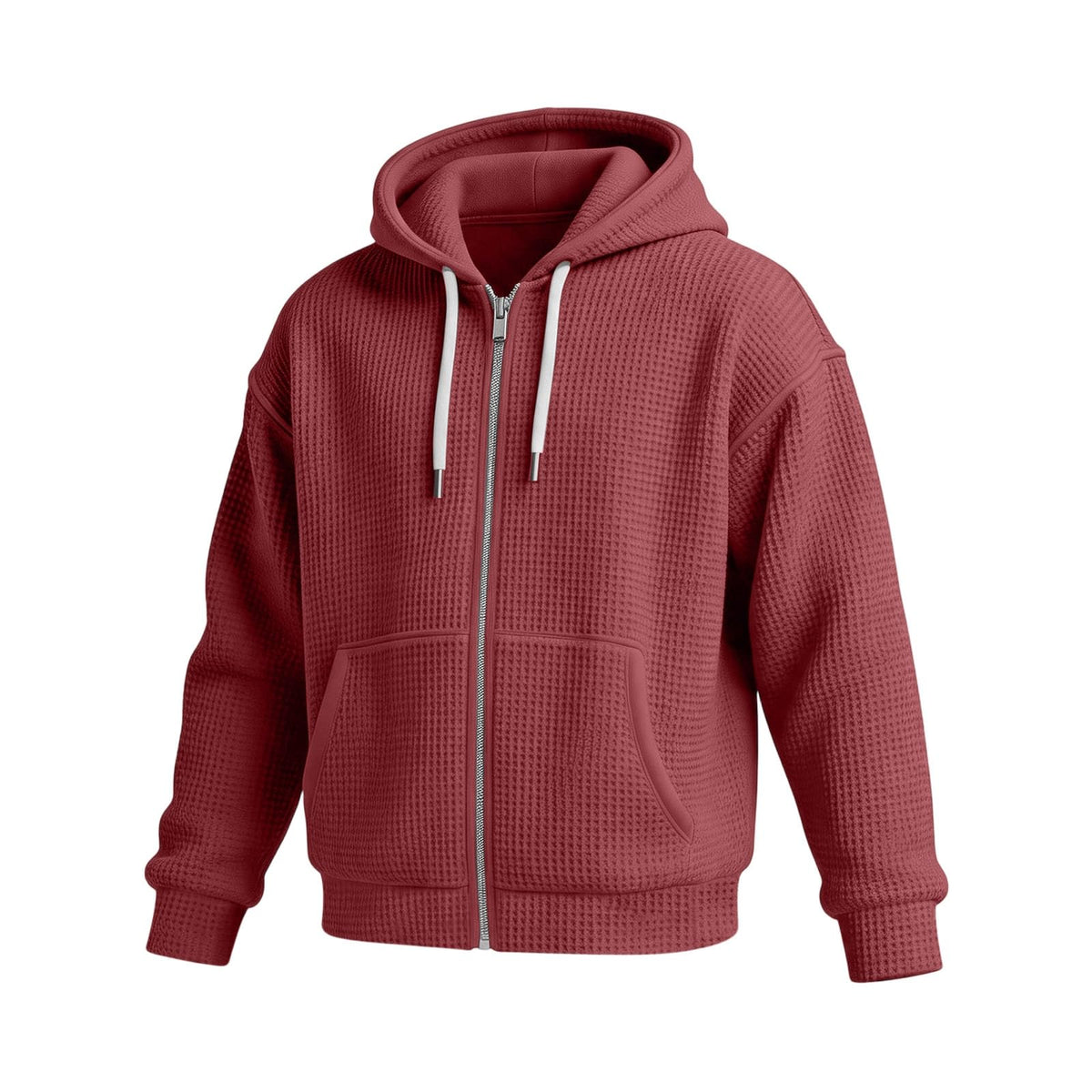 Waffle Knit Hoodies for Men Full Zip Sweatshirt Hooded Cardigan with Pocket Loose Fit Drawstring Athletic Jackets