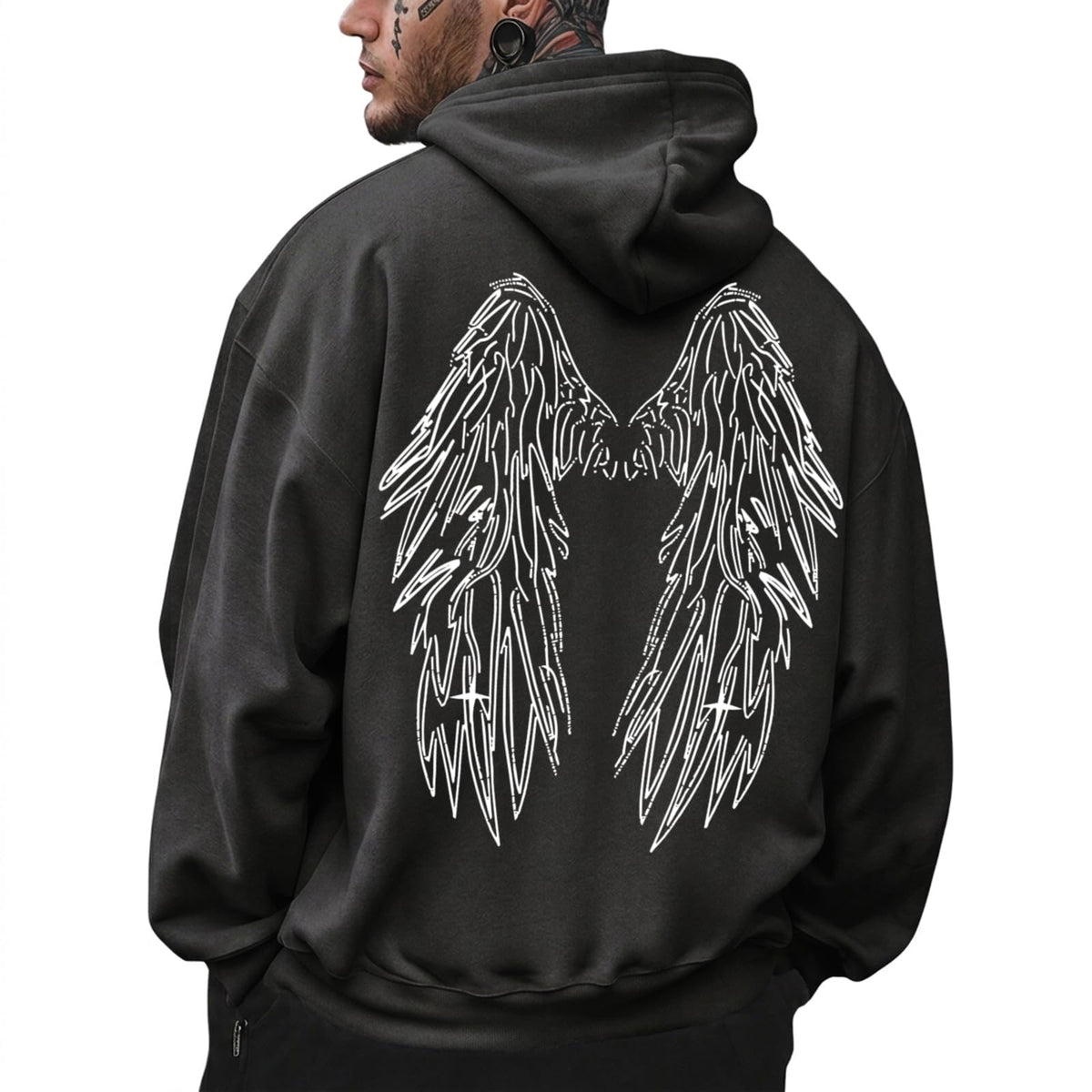 Mens Graphic Hoodies Streetwear Vintage Pullover Y2K Gothic Sweatshirts Angel Wings Casual Sweatshirt