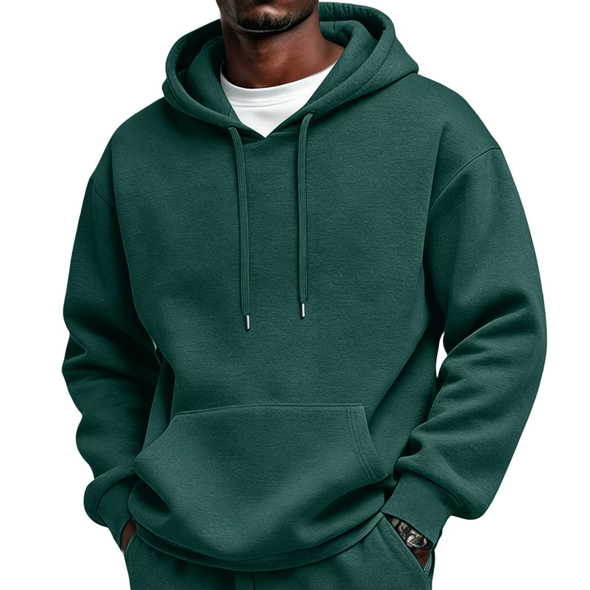 Mens Sherpa Hoodie Cottn Fleece Oversized Drawstring Hooded Sweatshirt