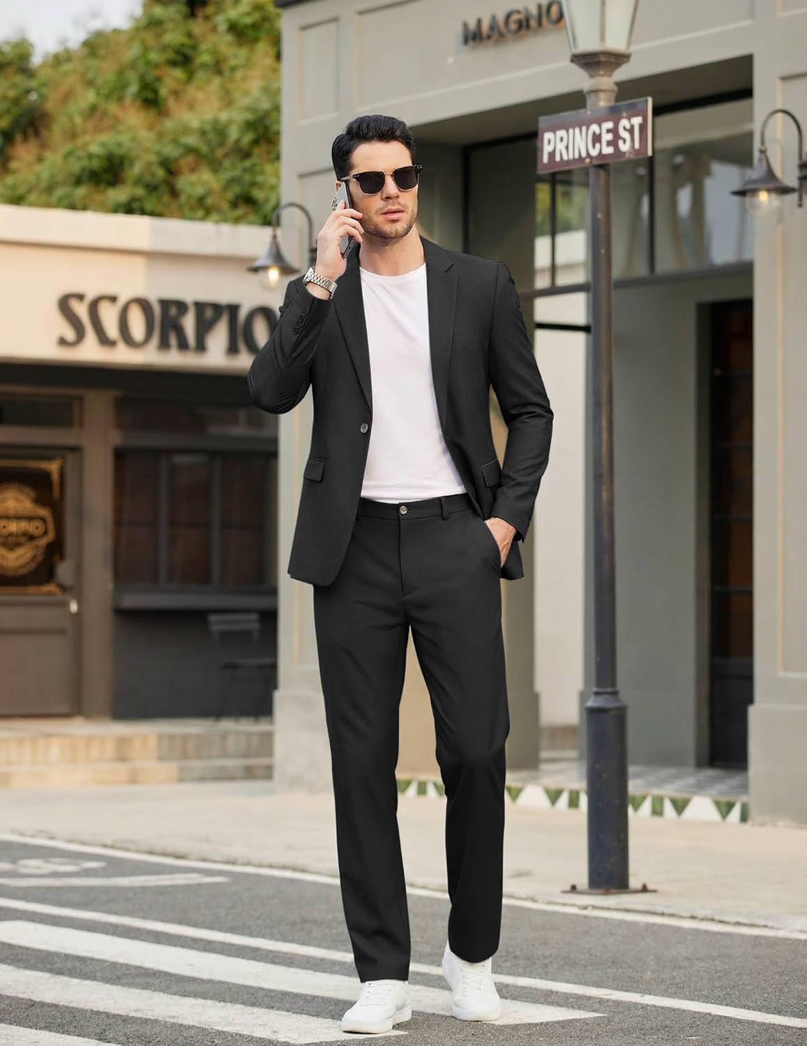 COOFANDY Men's Casual Pants Elastic Waist Flat Front Dress Slacks Regular Fit Stretch Golf Pants Work Office Trousers