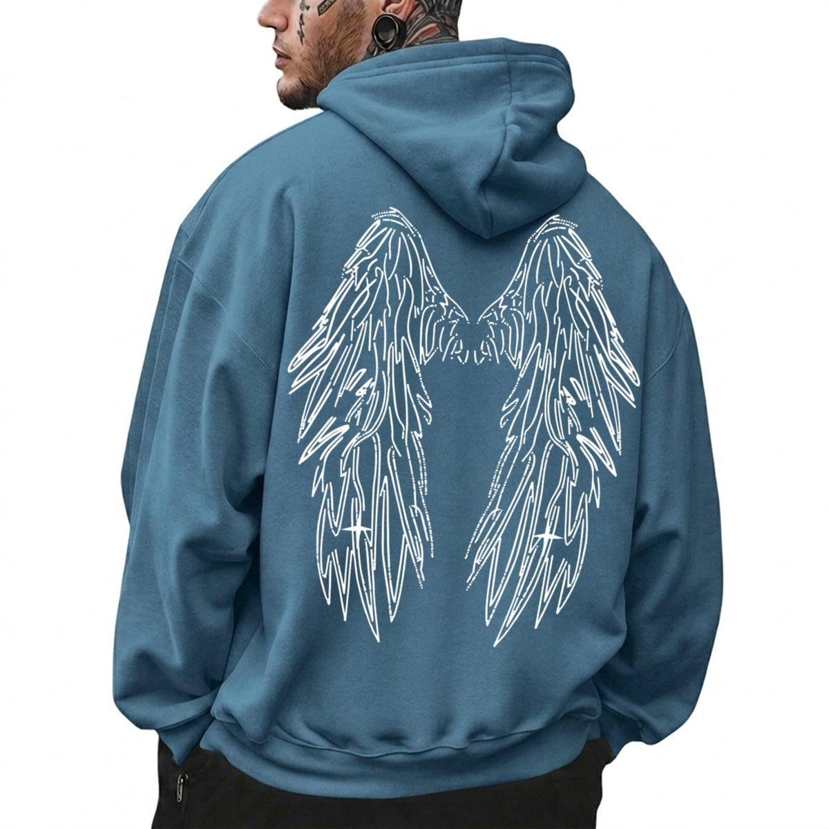 Mens Graphic Hoodies Streetwear Vintage Pullover Y2K Gothic Sweatshirts Angel Wings Casual Sweatshirt