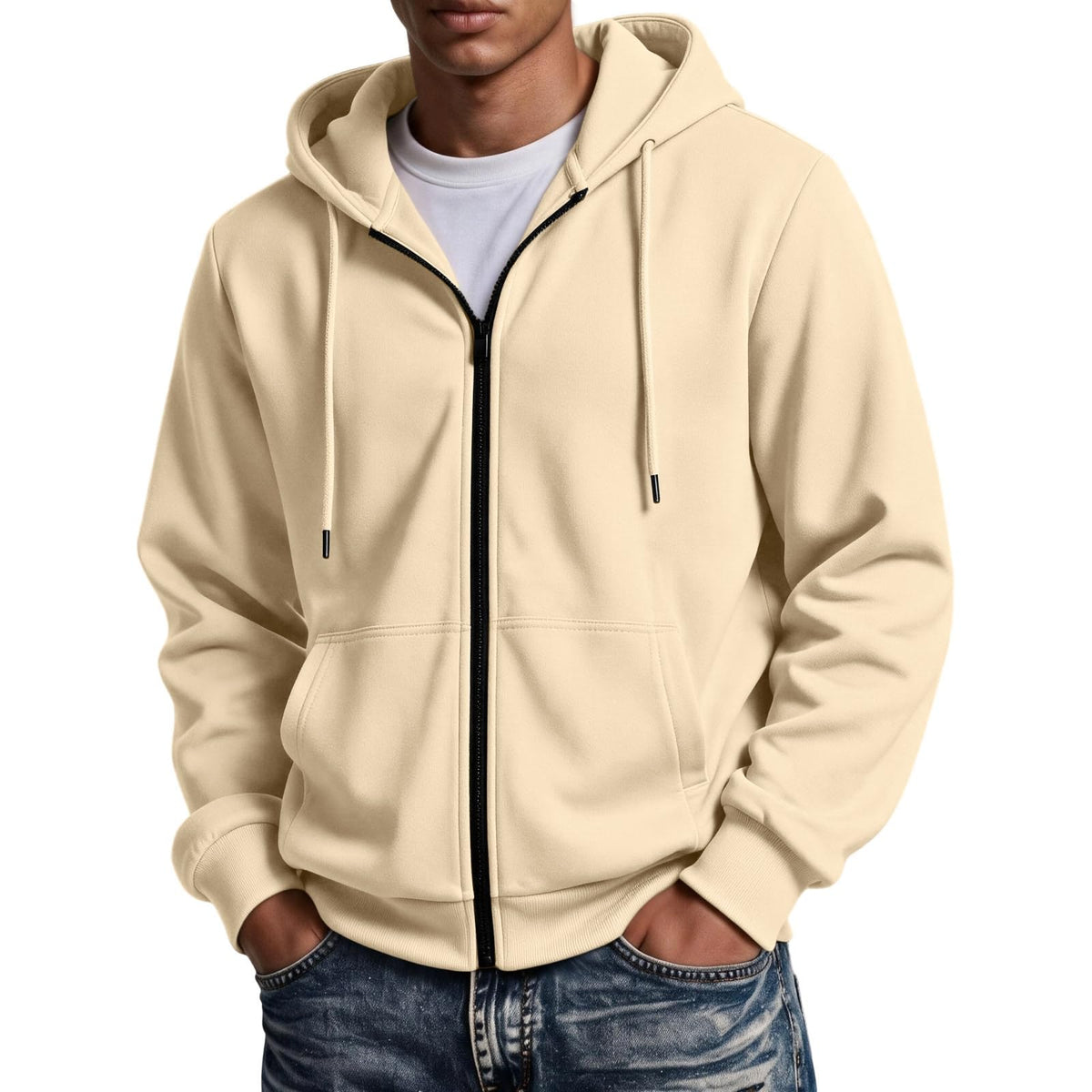 Mens Zip Up Hoodie Full Zip Oversized Fleece Lined Sweatshirt Fall Hoodies