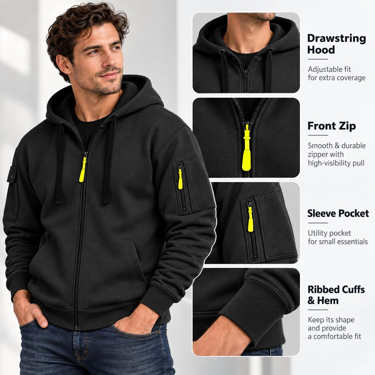 Zip Up Hoodie Men Cargo Tactical Hooded Sweatshirts Jacket With Pockets