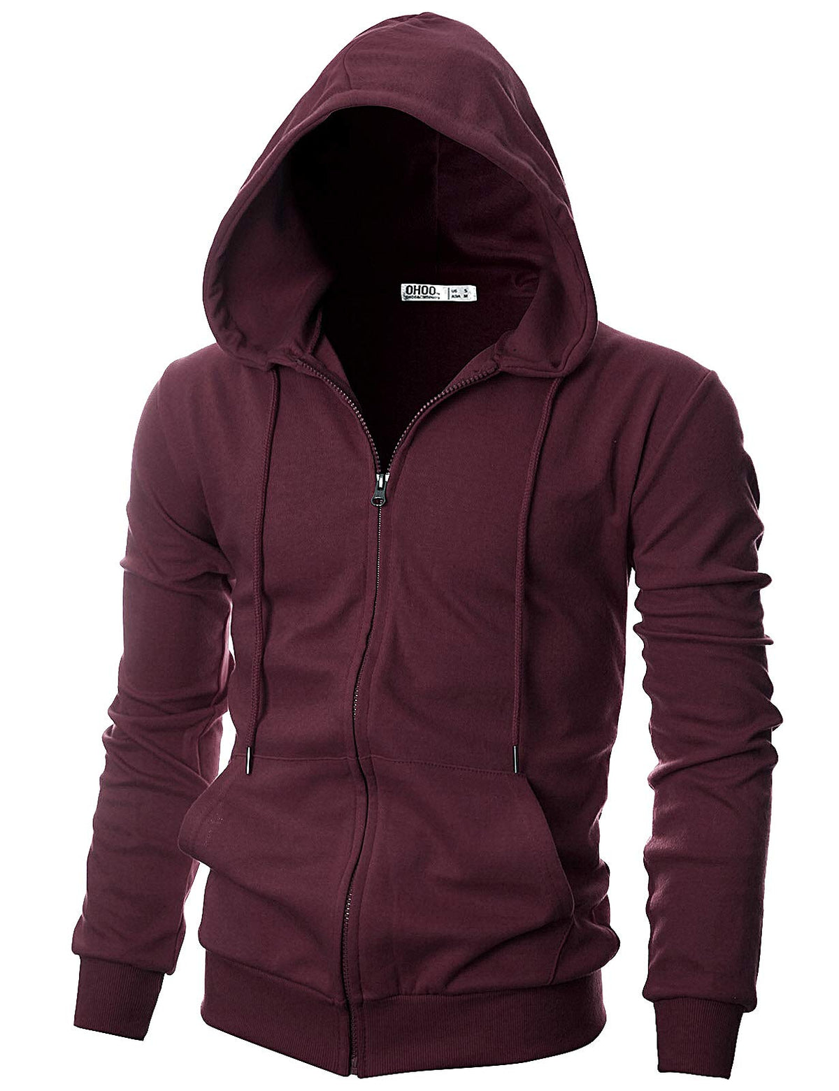 Ohoo Men's Zip Up Hoodie Lightweight Slim Fit Hooded Jacket