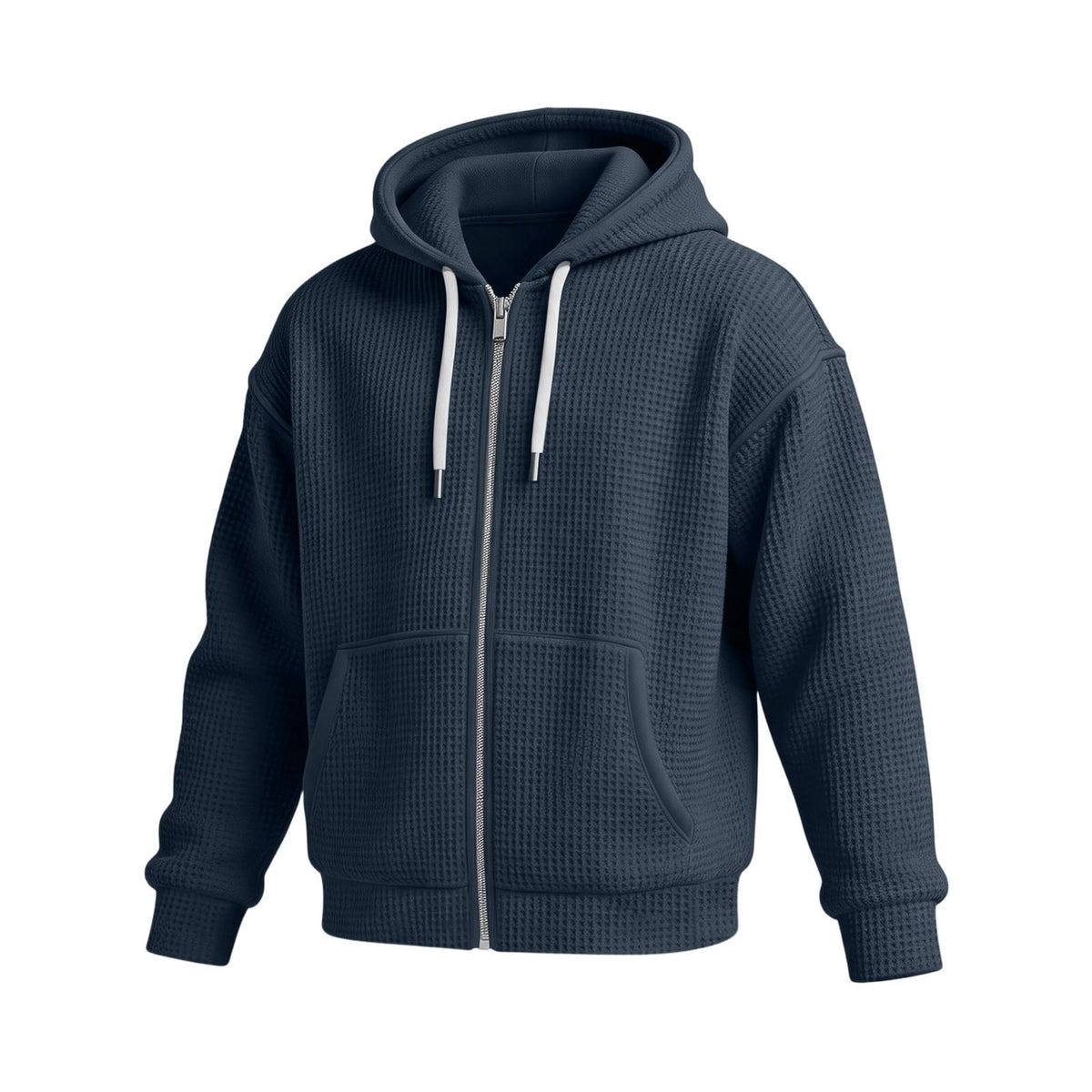 Waffle Knit Hoodies for Men Full Zip Sweatshirt Hooded Cardigan with Pocket Loose Fit Drawstring Athletic Jackets