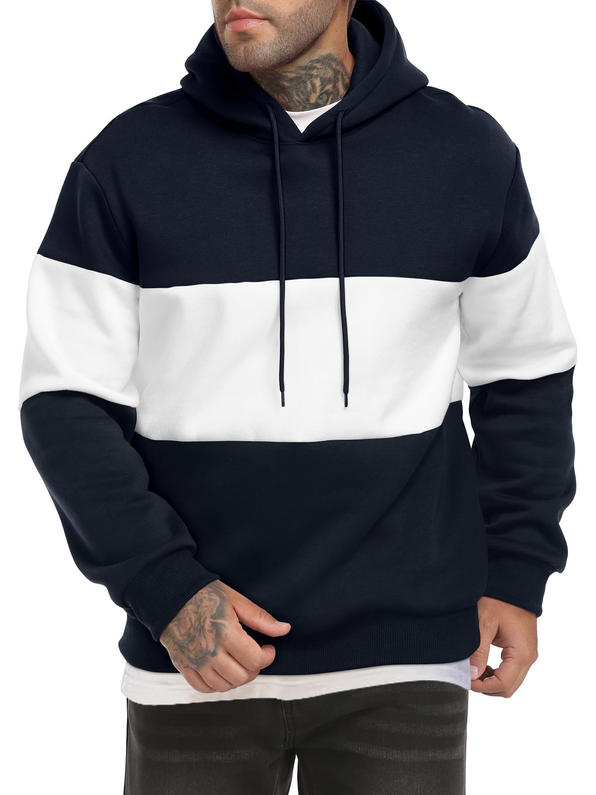 Men's Color Block Hoodies Long Sleeve Hooded Sweatshirt Pullover