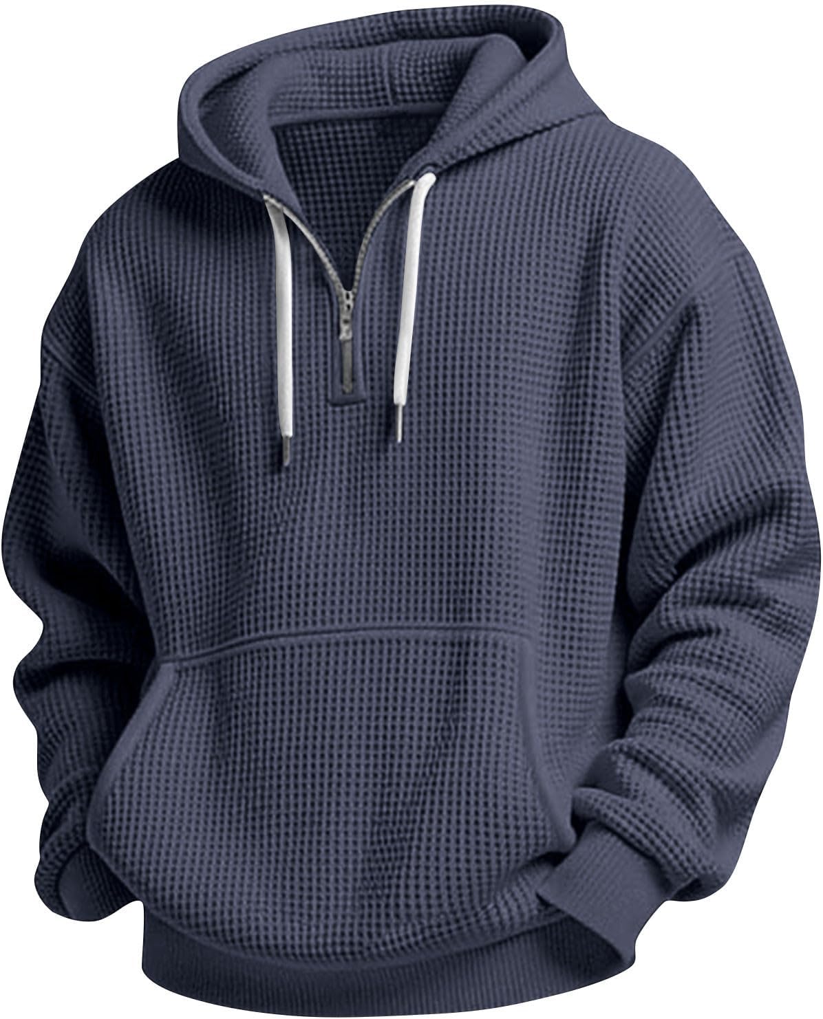 Mens Quarter Zip Hoodie Oversized Fall Waffle Knit Hooded Sweatshirt