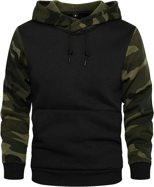 AOTORR Men's Pullover Hoodie Blend Fleece Long Sleeve Contrast Color Military Sweatshirt with Kanga Pocket