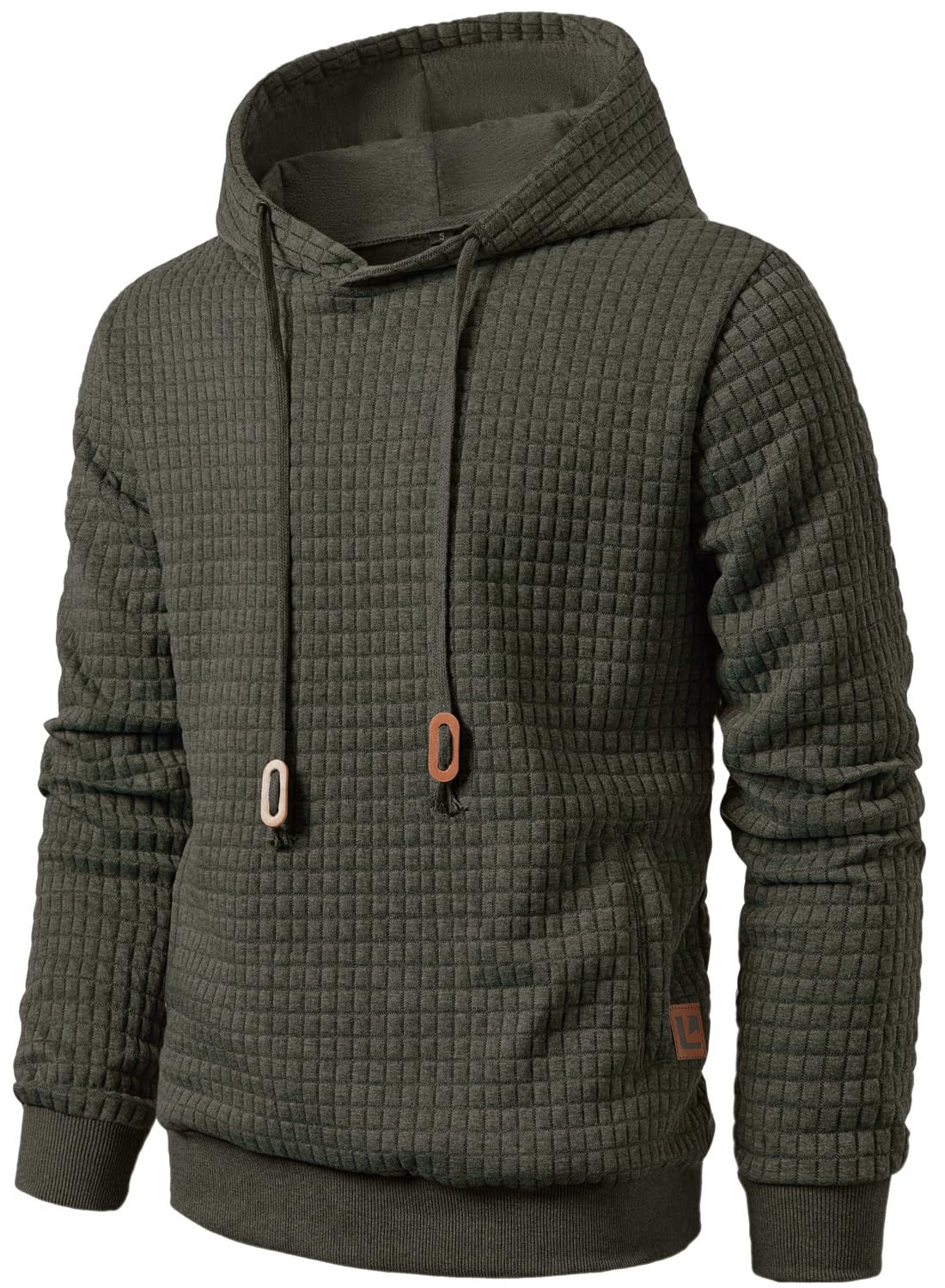 Qichic Men’s Sweatshirts Long Sleeve Pullover Patchwork Plaid Jacquard Hoodie Casual Drawstring Hoody Top