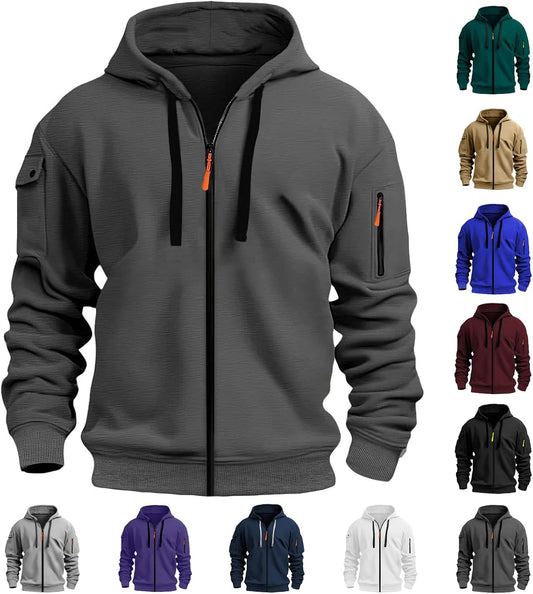 Zip Up Hoodie Men Cargo Tactical Hooded Sweatshirts Jacket With Pockets
