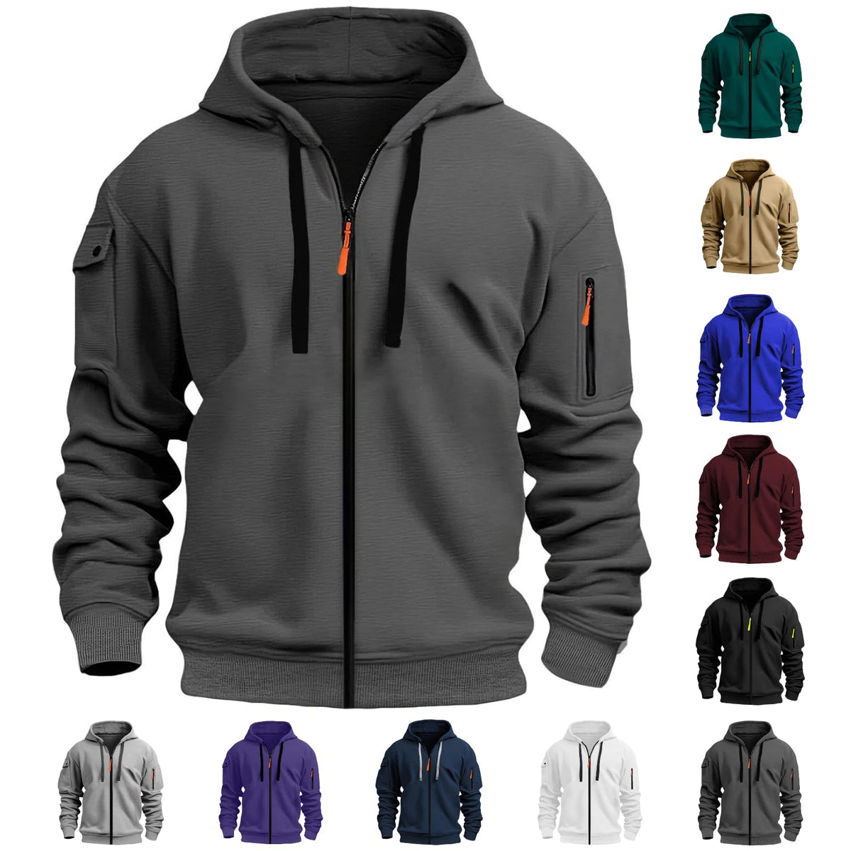 Zip Up Hoodie Men Cargo Tactical Hooded Sweatshirts Jacket With Pockets