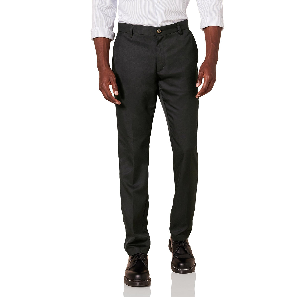 Amazon Essentials Men's Slim-Fit Flat-Front Dress Pants, Straight Leg, Polyester, Stone