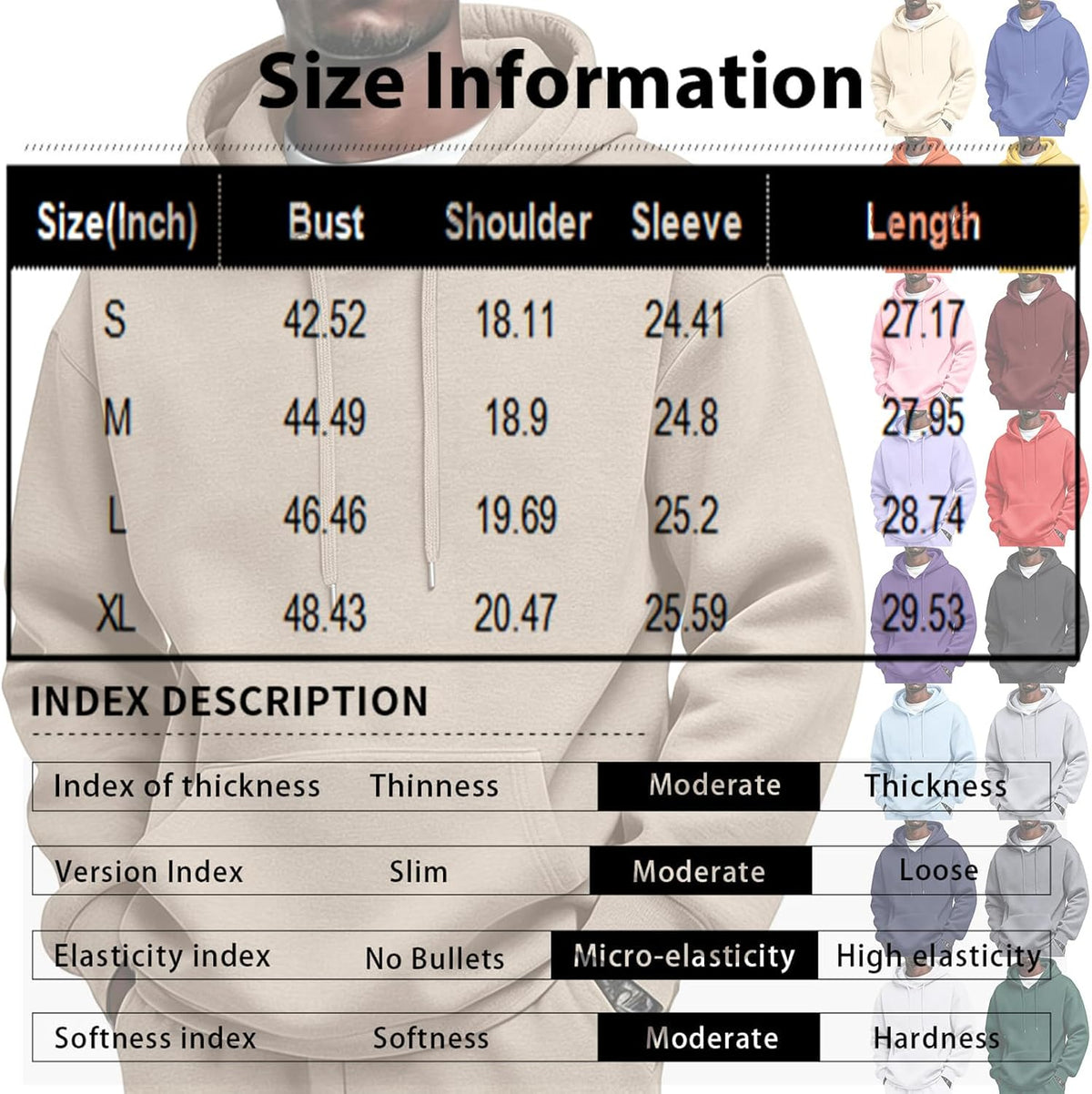 Mens Sherpa Hoodie Cottn Fleece Oversized Drawstring Hooded Sweatshirt