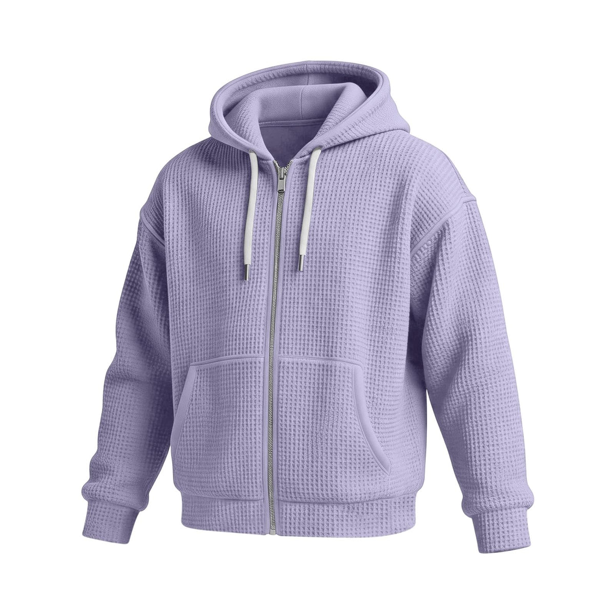 Waffle Knit Hoodies for Men Full Zip Sweatshirt Hooded Cardigan with Pocket Loose Fit Drawstring Athletic Jackets