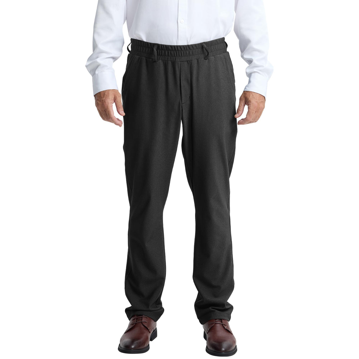 LETAOTAO Mens Elastic Waist Pants for Seniors High Stretch Expandable Waist Slacks for Elderly with Magnet Button