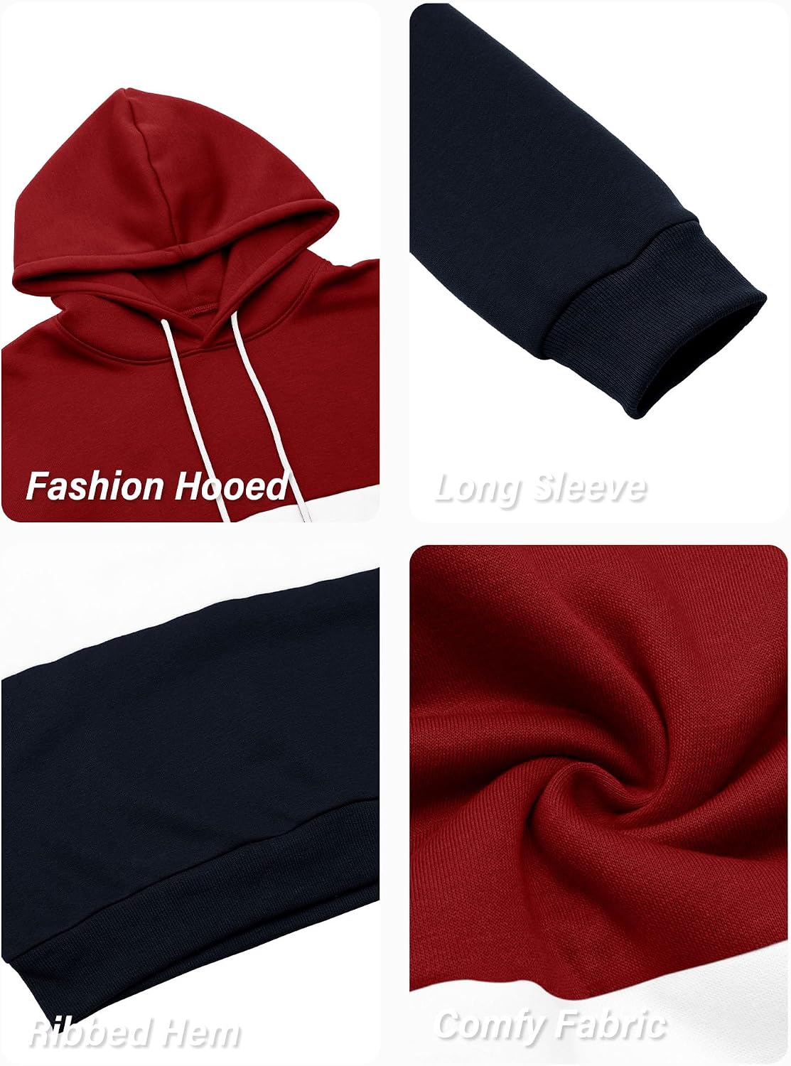 Men's Color Block Hoodies Long Sleeve Hooded Sweatshirt Pullover