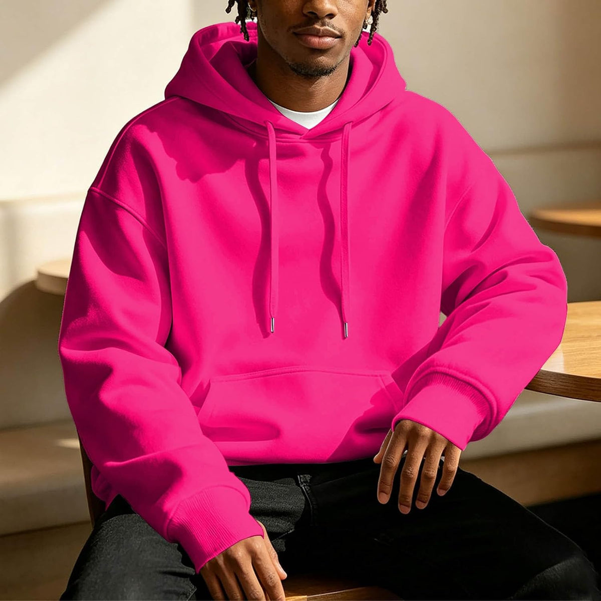 Mens Hoodies Fleece-Lined Long Sleeve Pullover Warm Fall Winter Sweatshirt