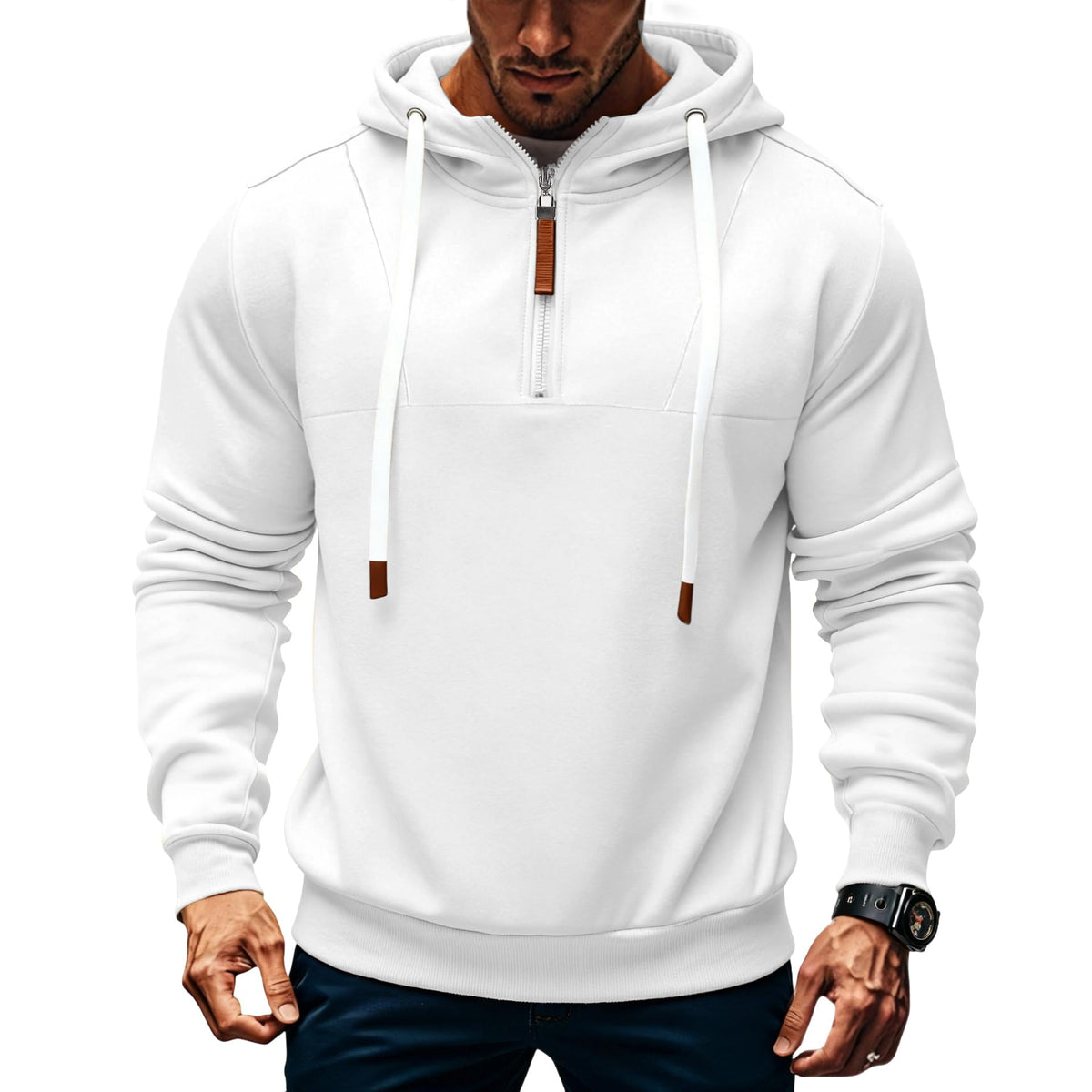 Mens Quarter Zip Hoodie Sweatshirt Warm Fleece Long Sleeve Pullover Hoodies for Men