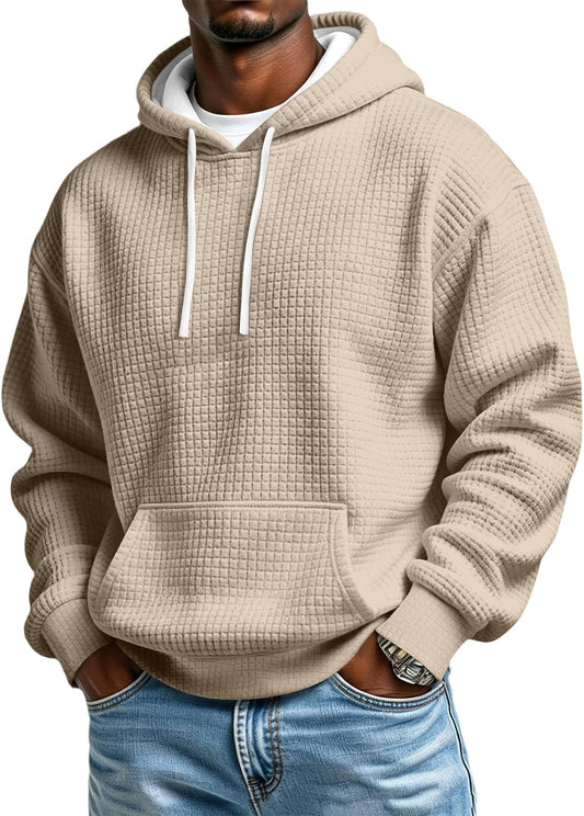 Men's Hoodie Pullover Fleece Waffle Sweatshirts Casual Plus Size Hoodie