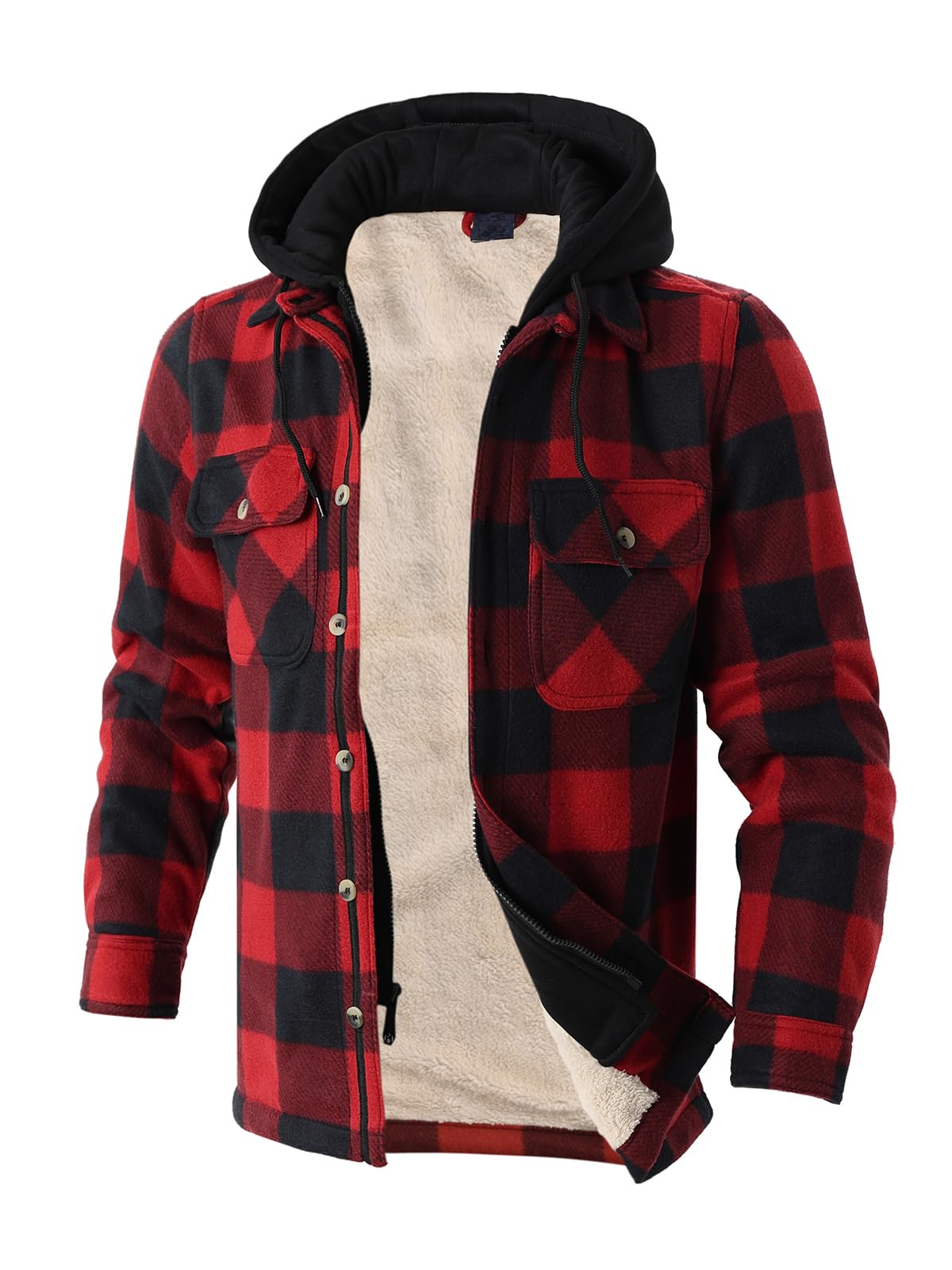 Gary Com Heavy Thick Flannel Plaid Jacket Sherpa Fleece Lined Hoodies for Men Zip Up Winter Warm Coat Zipper Sweatshirt