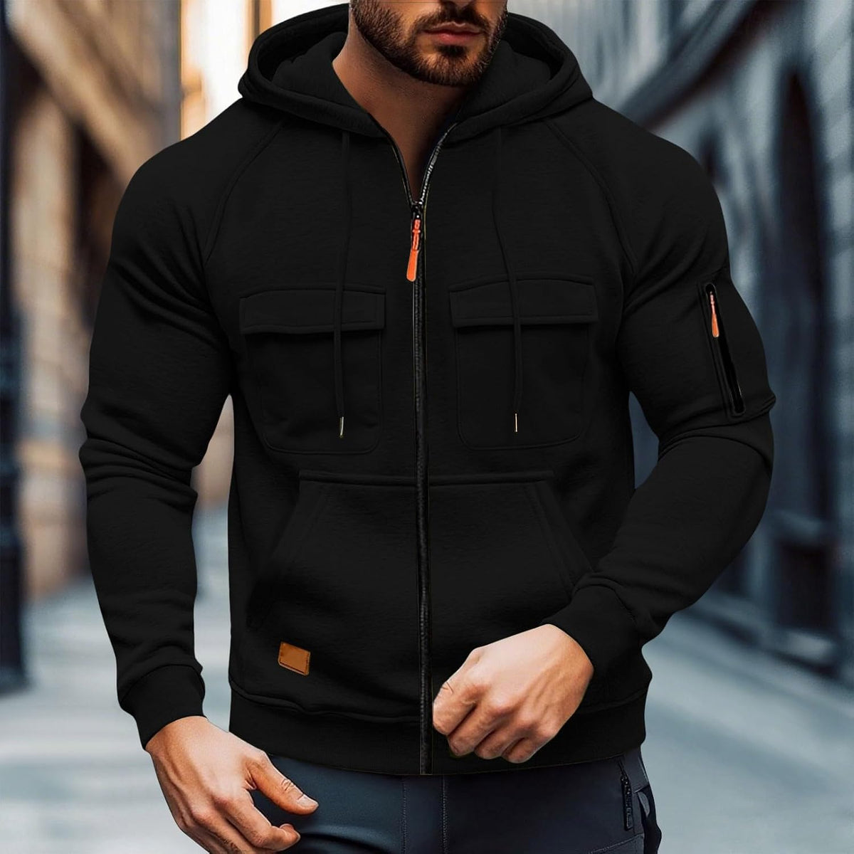 Tactical Hoodies for Men Full Zip Up Fleece Lined Cargo Sweatshirts