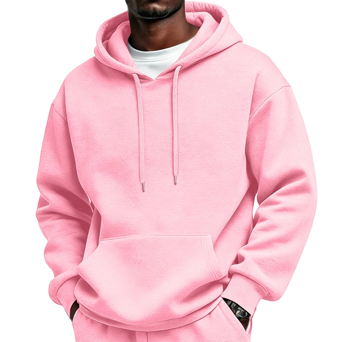 Mens Sherpa Hoodie Cottn Fleece Oversized Drawstring Hooded Sweatshirt