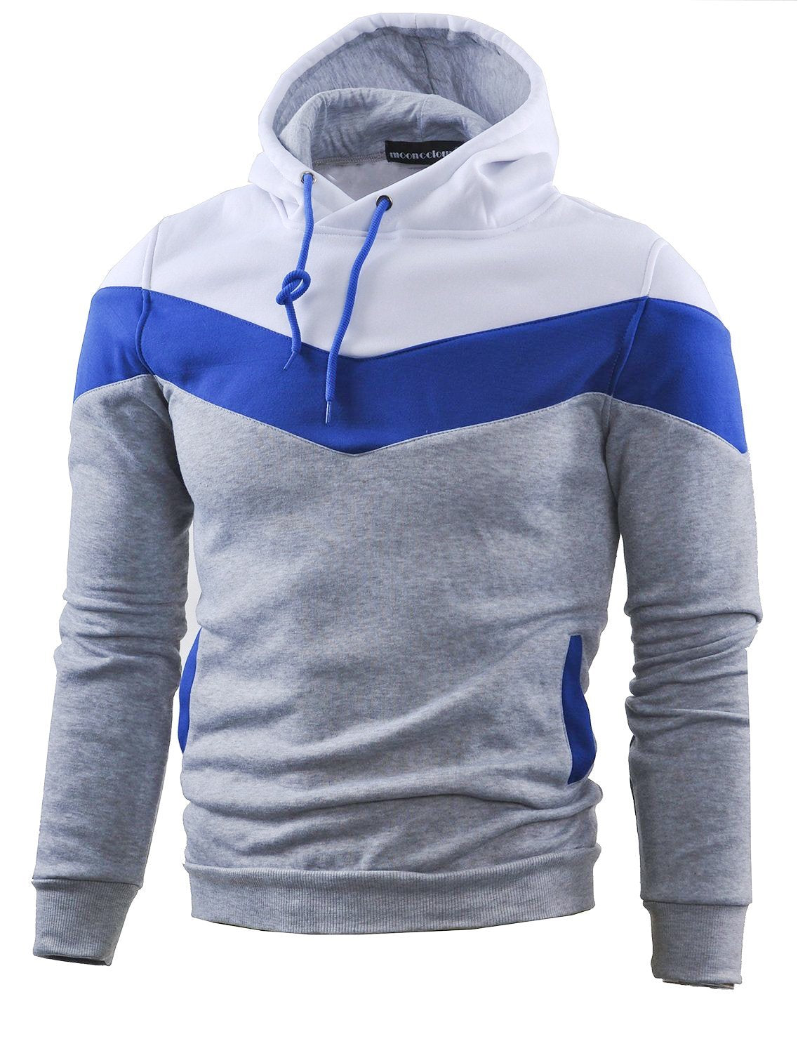 Men's Fashion Novelty Color Block Hoodies Long Sleeve Fleece Hooded Pullover Sweatshirts with Pockets
