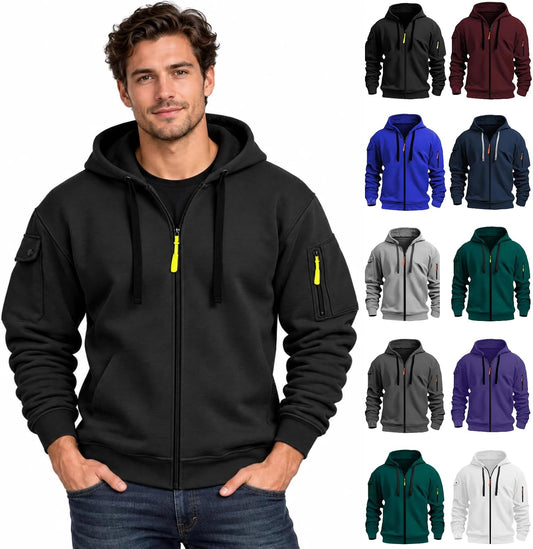 Zip Up Hoodie Men Cargo Tactical Hooded Sweatshirts Jacket With Pockets