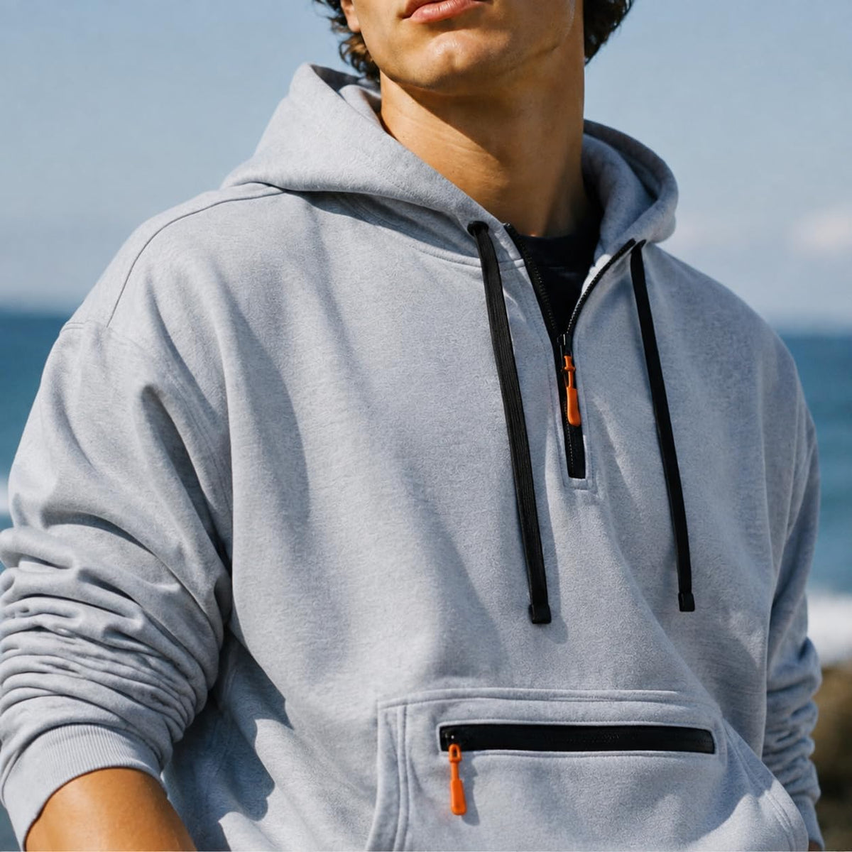 Tactical Hoodies for Men Comfy Quarter Zip Pullover with Multi Pockets