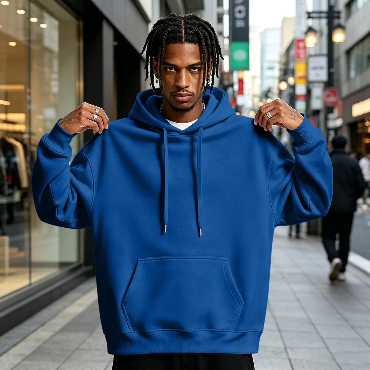 Fleece Hoodie Men Oversized Fall Sweatshirt Winter Cozy Tall Hooded Collar Drawstring Pullover With Pockets